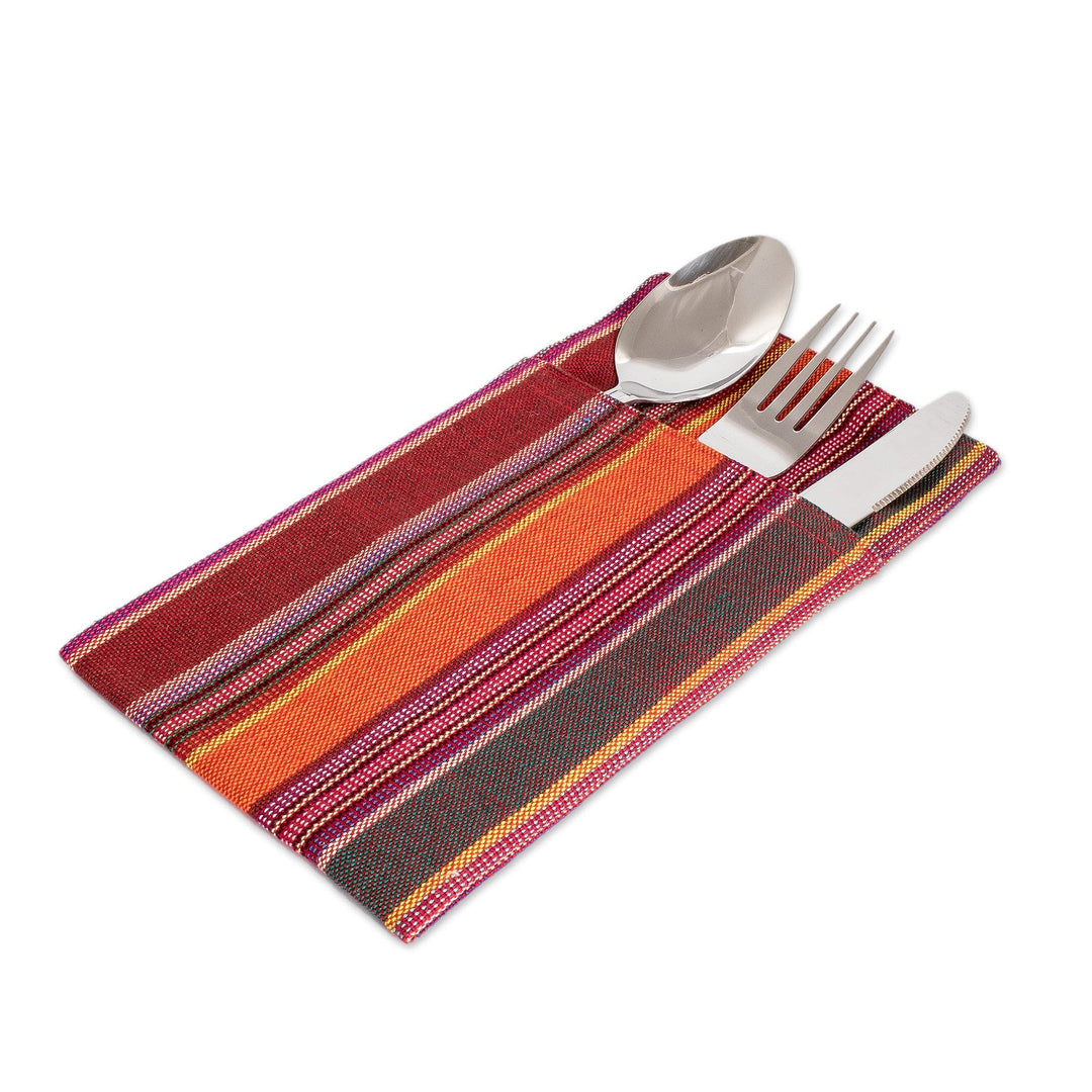 4 Handwoven Striped Cotton Cutlery Holders from Guatemala - Grandiose Entertaining