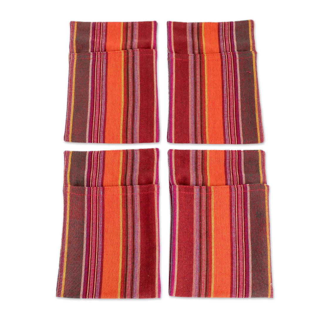 4 Handwoven Striped Cotton Cutlery Holders from Guatemala - Grandiose Entertaining