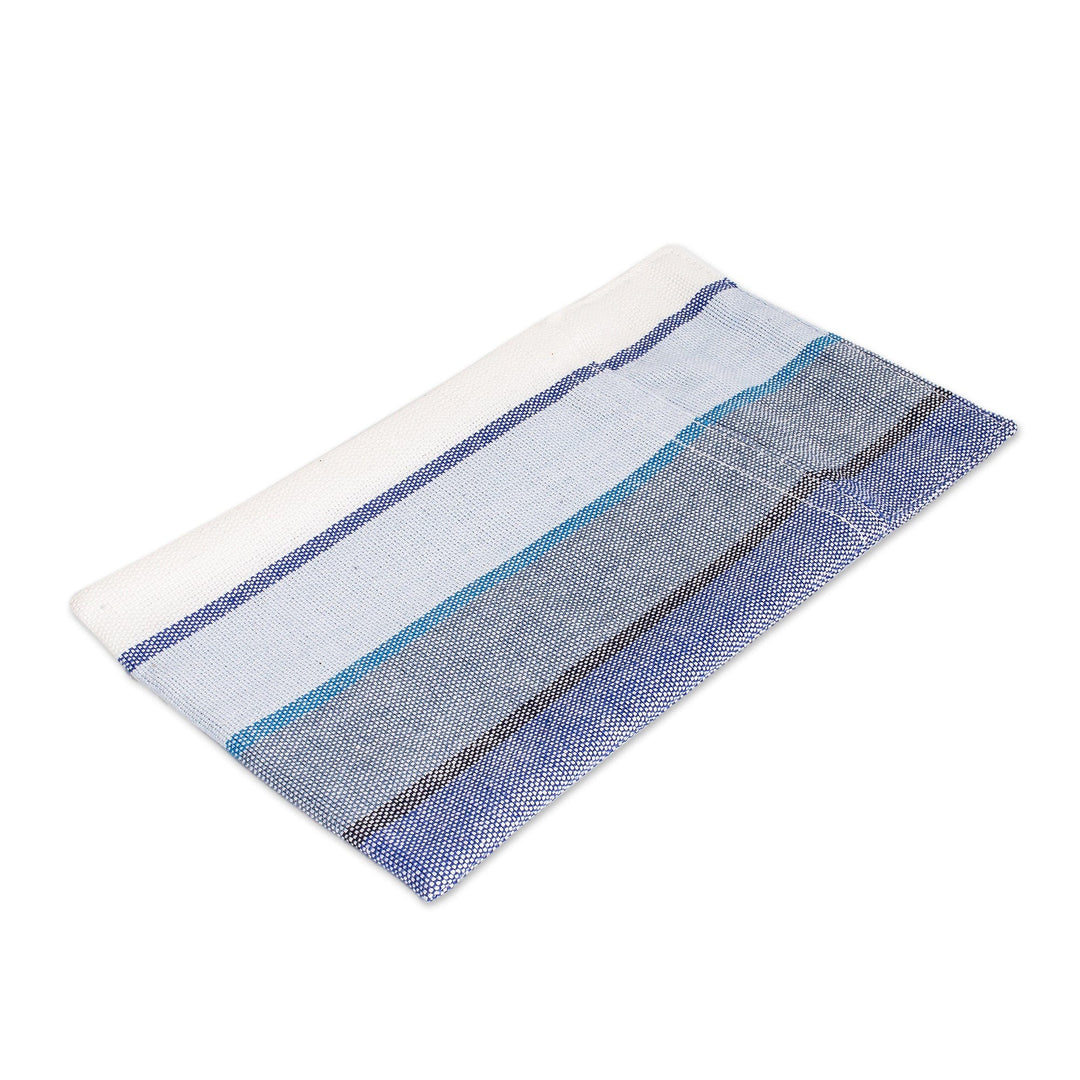 4 Handwoven Striped Blue and White Cotton Cutlery Holders - Sumptuous Entertaining