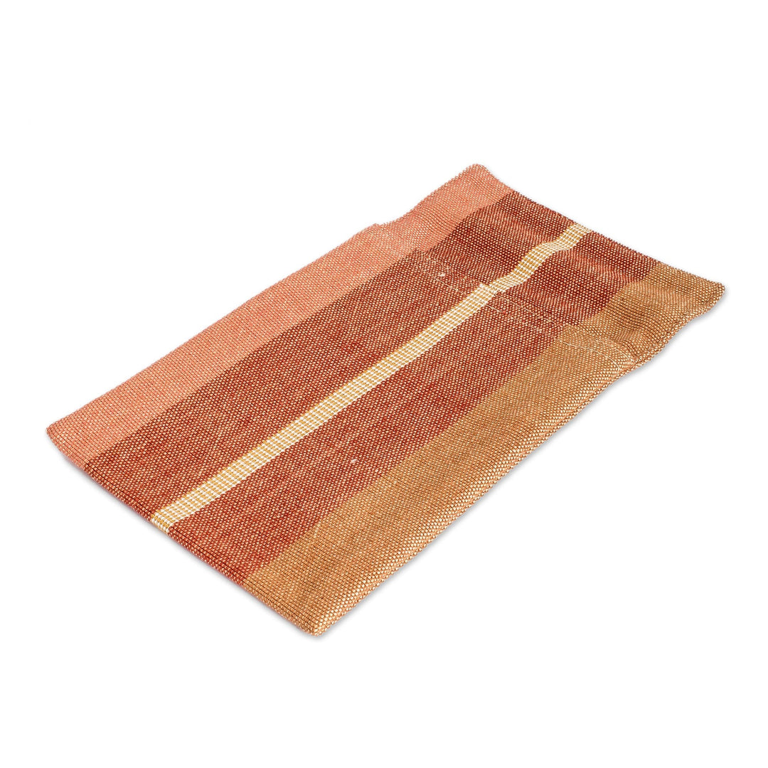 4 Handwoven Striped Brown and Beige Cotton Cutlery Holders - Charming Entertaining