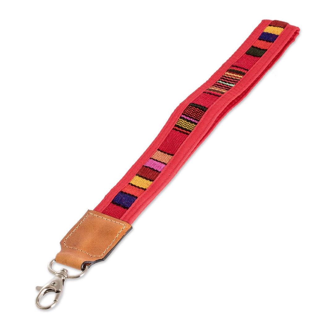 Handwoven Red Cotton Strap Keychain with Leather Accent - Colorful Spirit