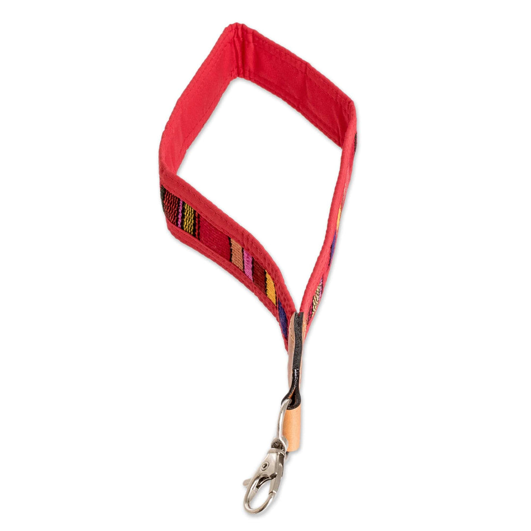 Handwoven Red Cotton Strap Keychain with Leather Accent - Colorful Spirit