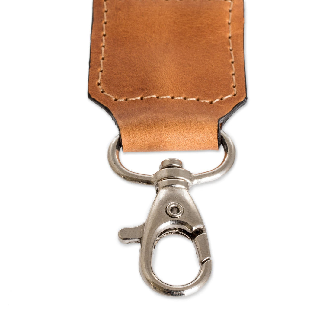 Handwoven Red Cotton Strap Keychain with Leather Accent - Colorful Spirit