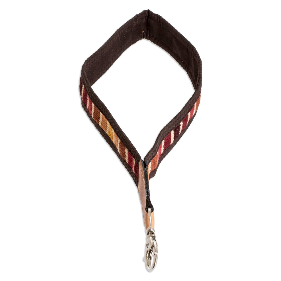 Leather-Accented Handwoven Cotton Lanyard in Red and Orange - Tropical Autumn
