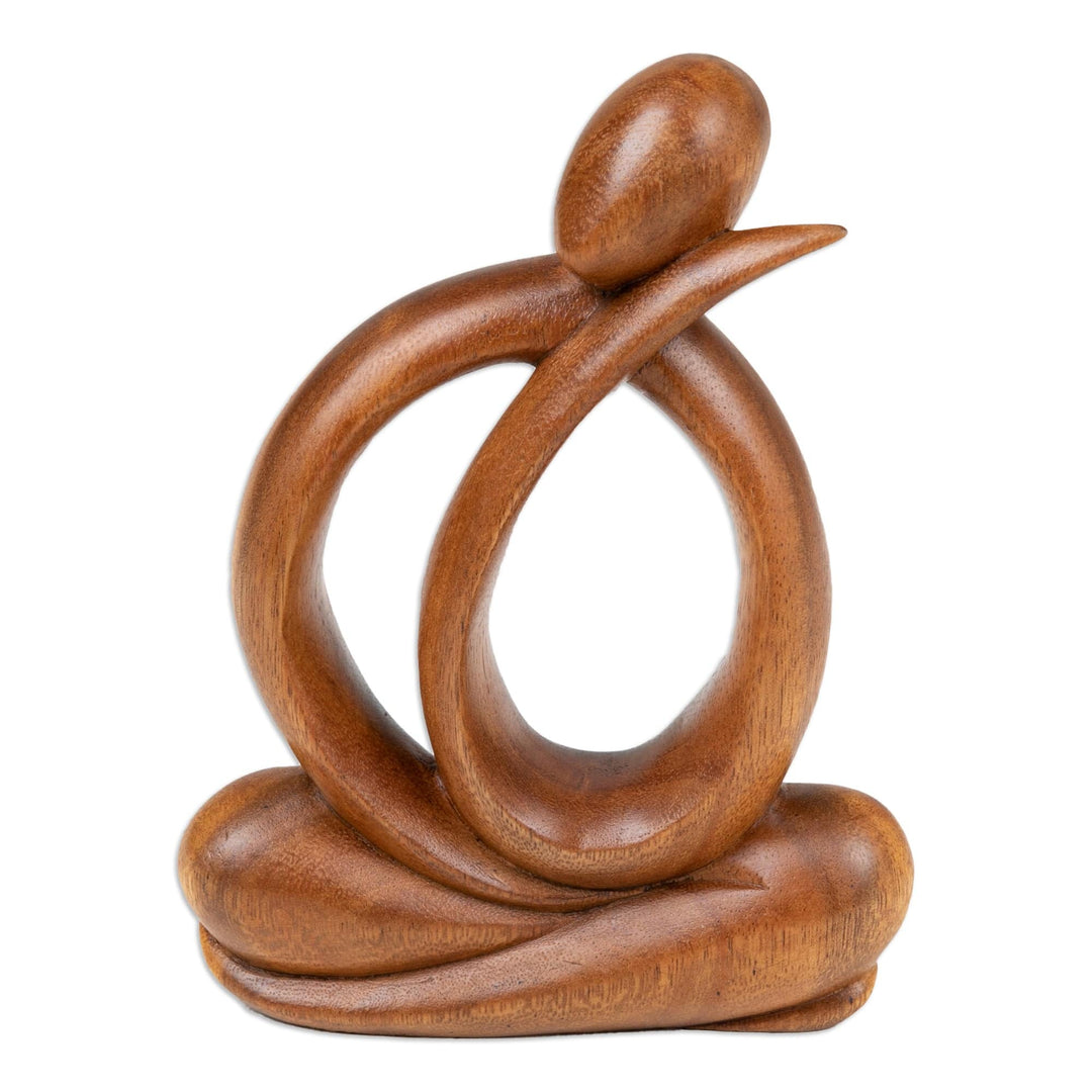 Modern Hand-Carved Suar Wood Sculpture of Abstract Person - Daydreaming of Myself