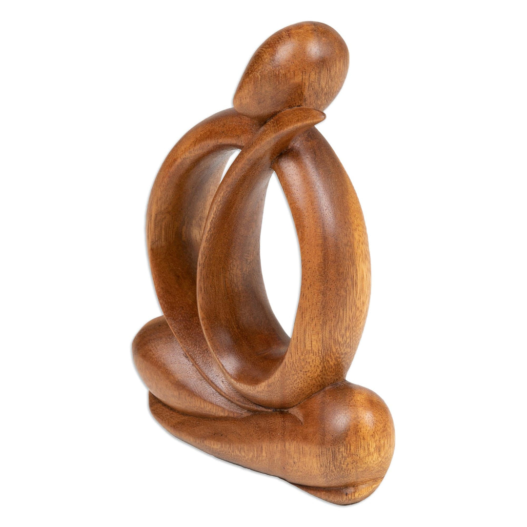 Modern Hand-Carved Suar Wood Sculpture of Abstract Person - Daydreaming of Myself