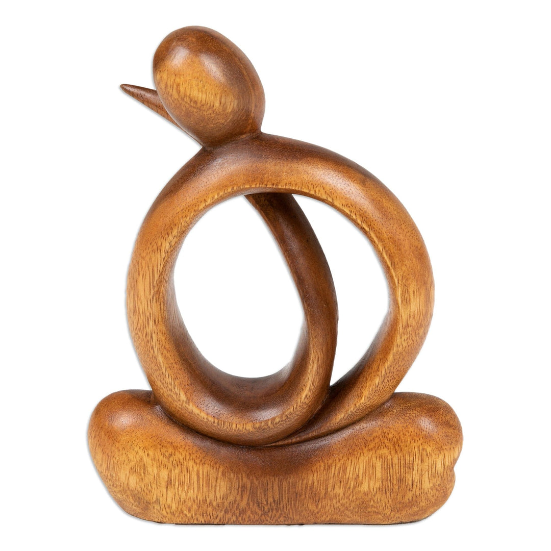 Modern Hand-Carved Suar Wood Sculpture of Abstract Person - Daydreaming of Myself