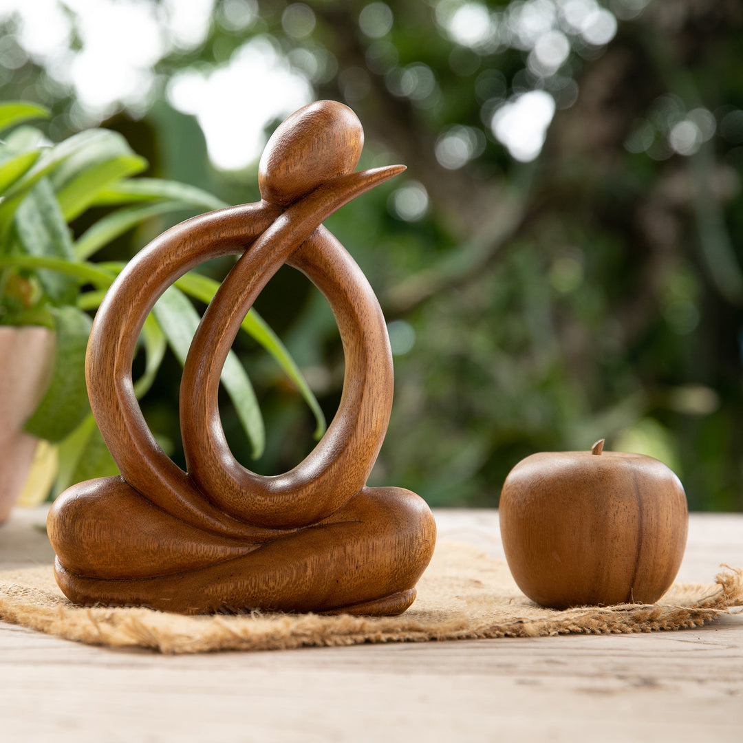 Modern Hand-Carved Suar Wood Sculpture of Abstract Person - Imagination