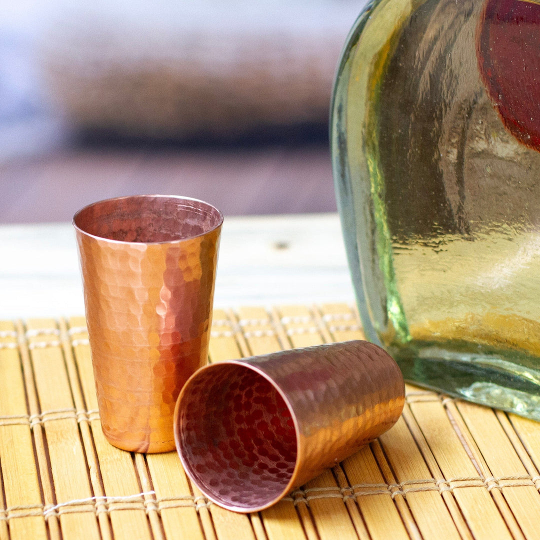 Pair of Hammered Oxidized Recycled Copper Tequila Cups - Satin Sips