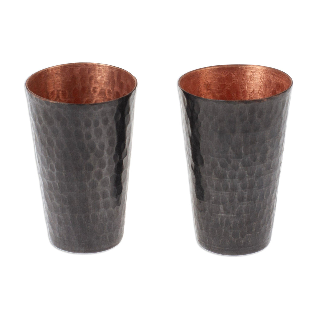 Black Hammered Oxidized Recycled Copper Tequila Cup Pair - Drinking Pleasure