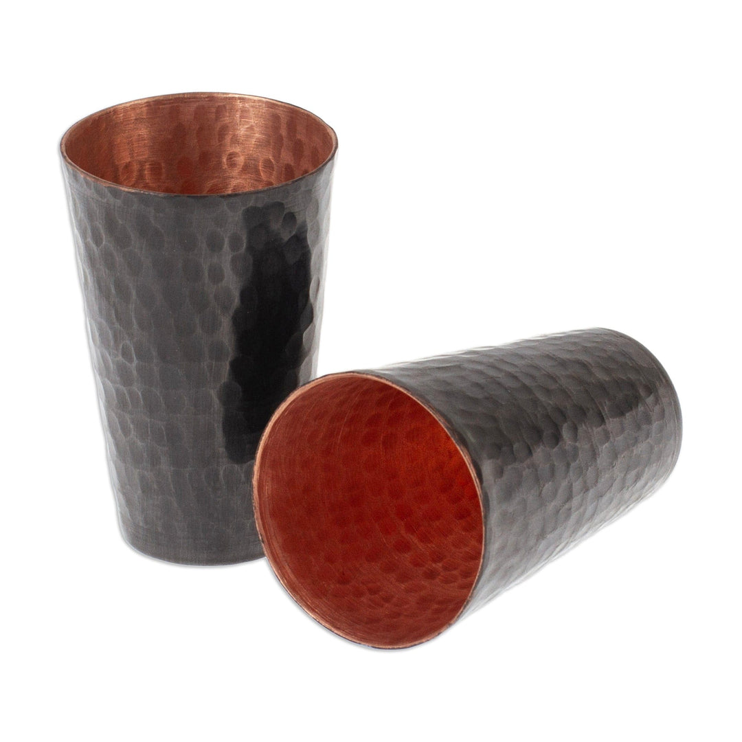 Black Hammered Oxidized Recycled Copper Tequila Cup Pair - Drinking Pleasure
