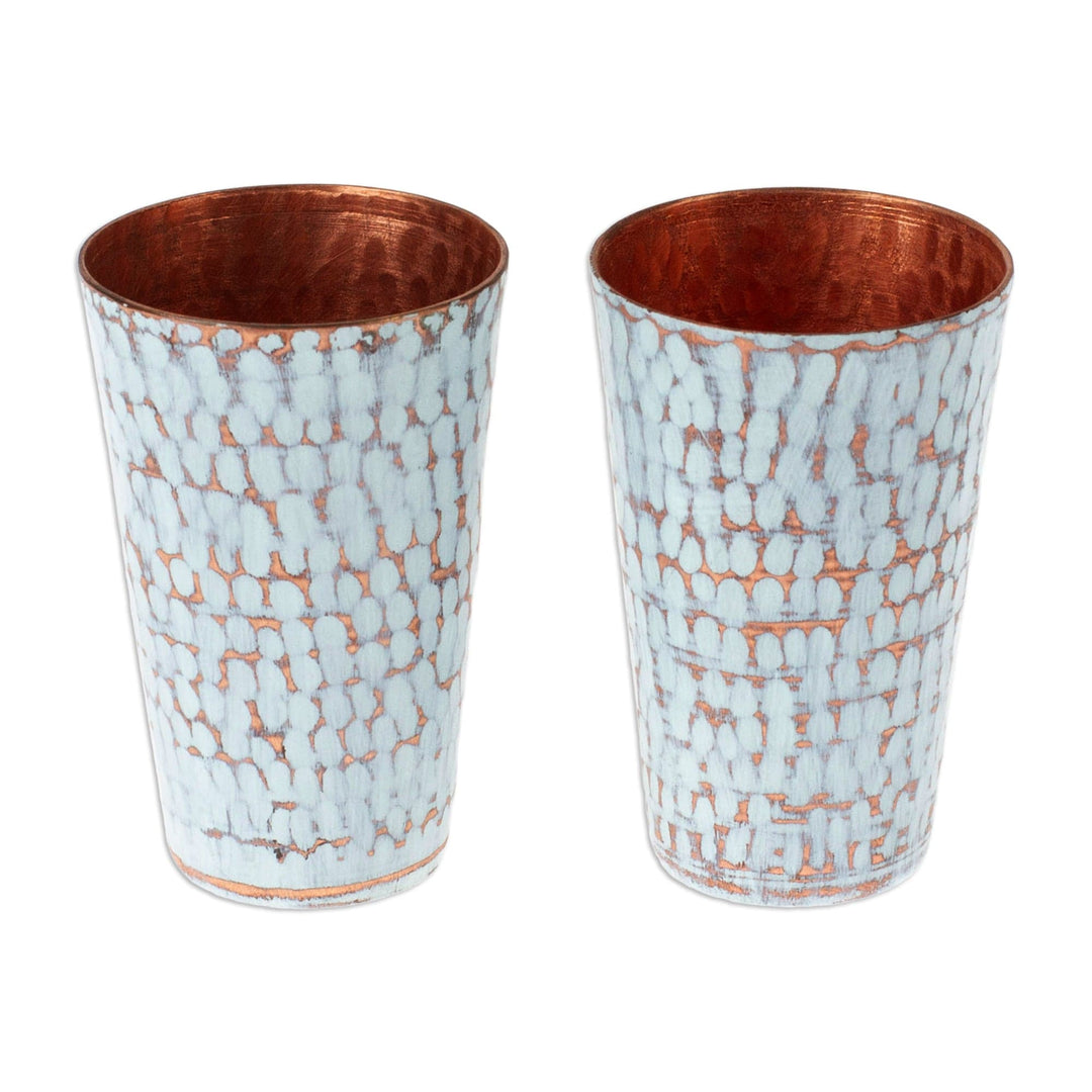 2 White Hammered Oxidized Recycled Copper Tequila Cups - Tasting in White