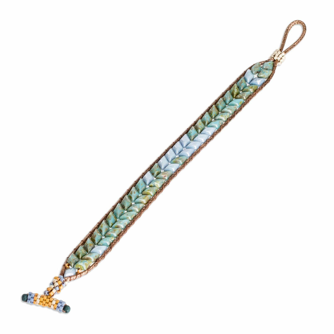 Handcrafted Blue and Green Glass Beaded Wristband Bracelet - Celestial Current