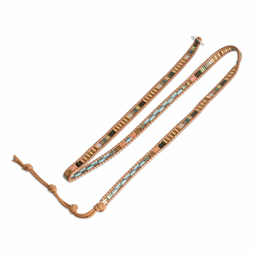 Handcrafted Brown and Blue Glass Beaded Wrap Bracelet - San Cristobal in Autumn