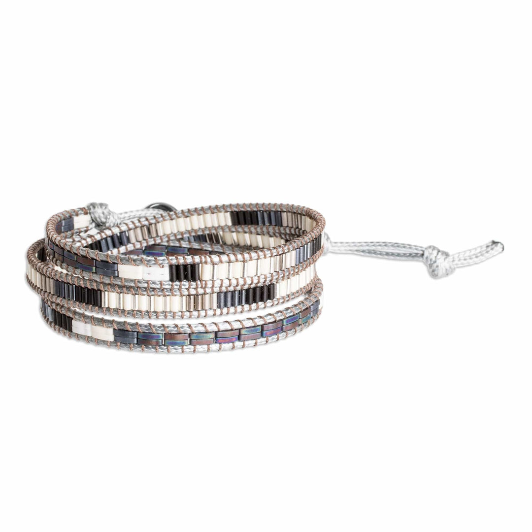 Handcrafted Grey and Black Glass Beaded Wrap Bracelet - Classic San Cristobal