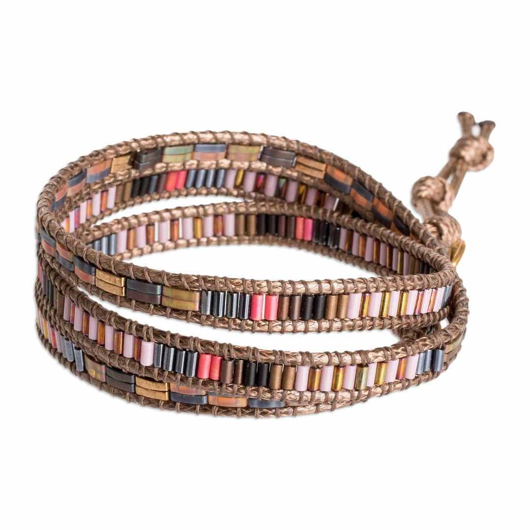 Glass Beaded Wrap Bracelet with Tibetan-Style Pewter Button - Earthy Chic