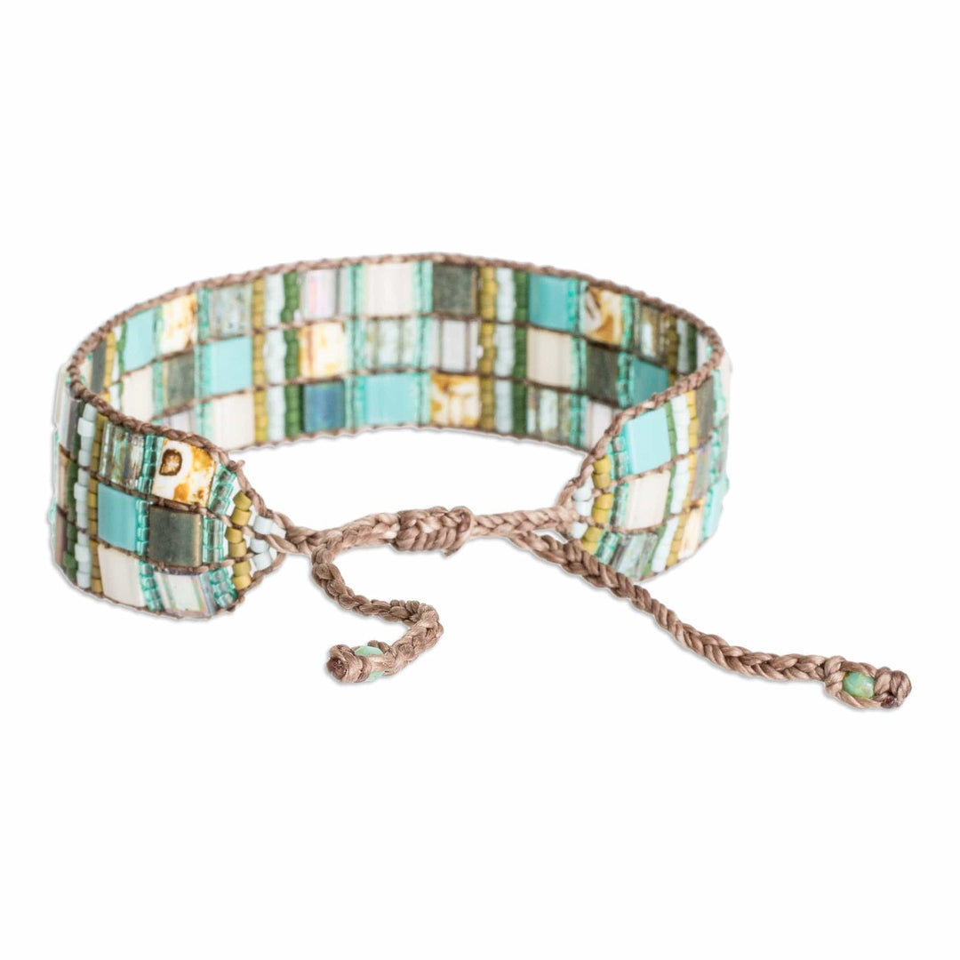 Adjustable Green Aqua Mosaic Glass Beaded Wristband Bracelet - Magical Mosaic