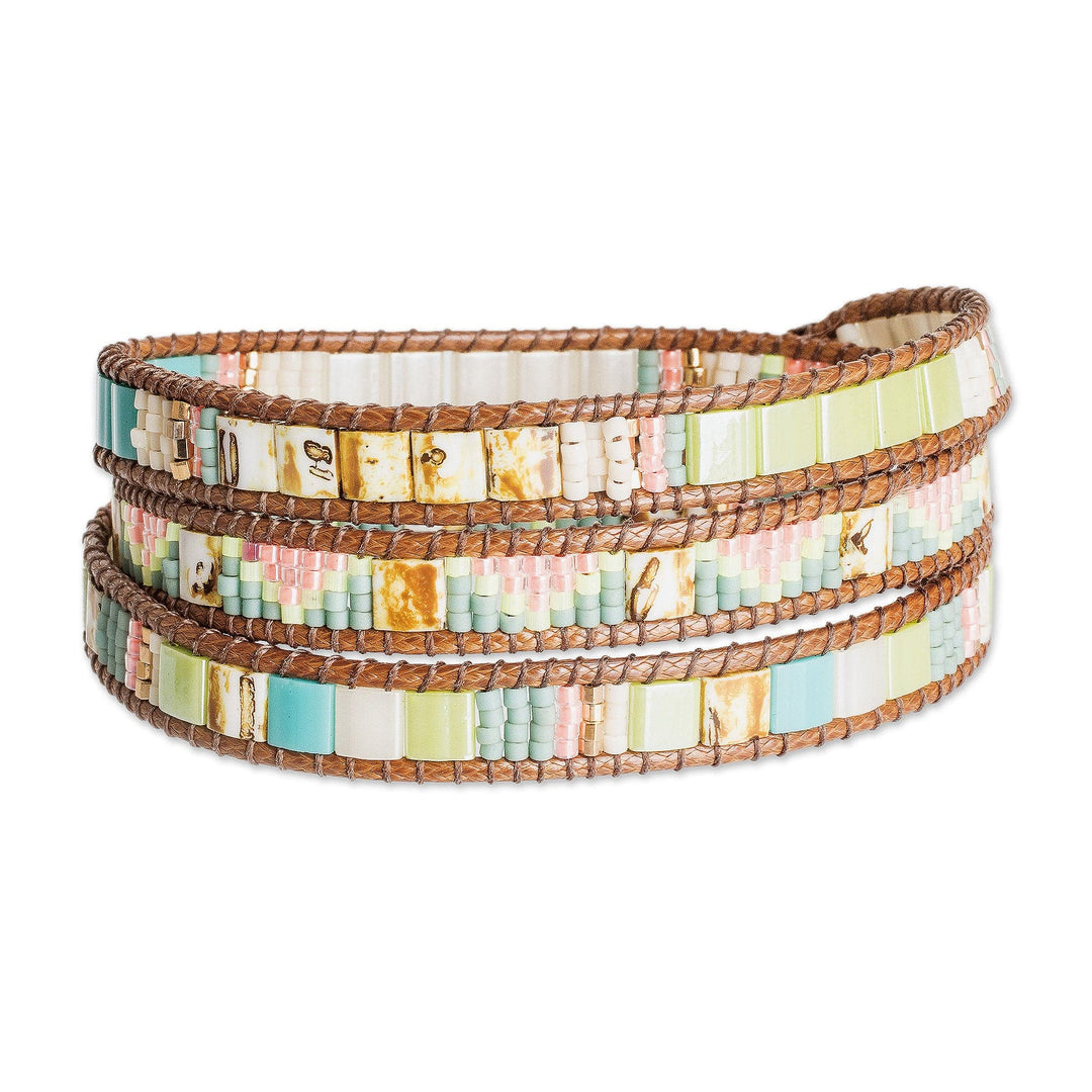 Handcrafted Glass Beaded Wrap Bracelet from Guatemala - Santa Fe