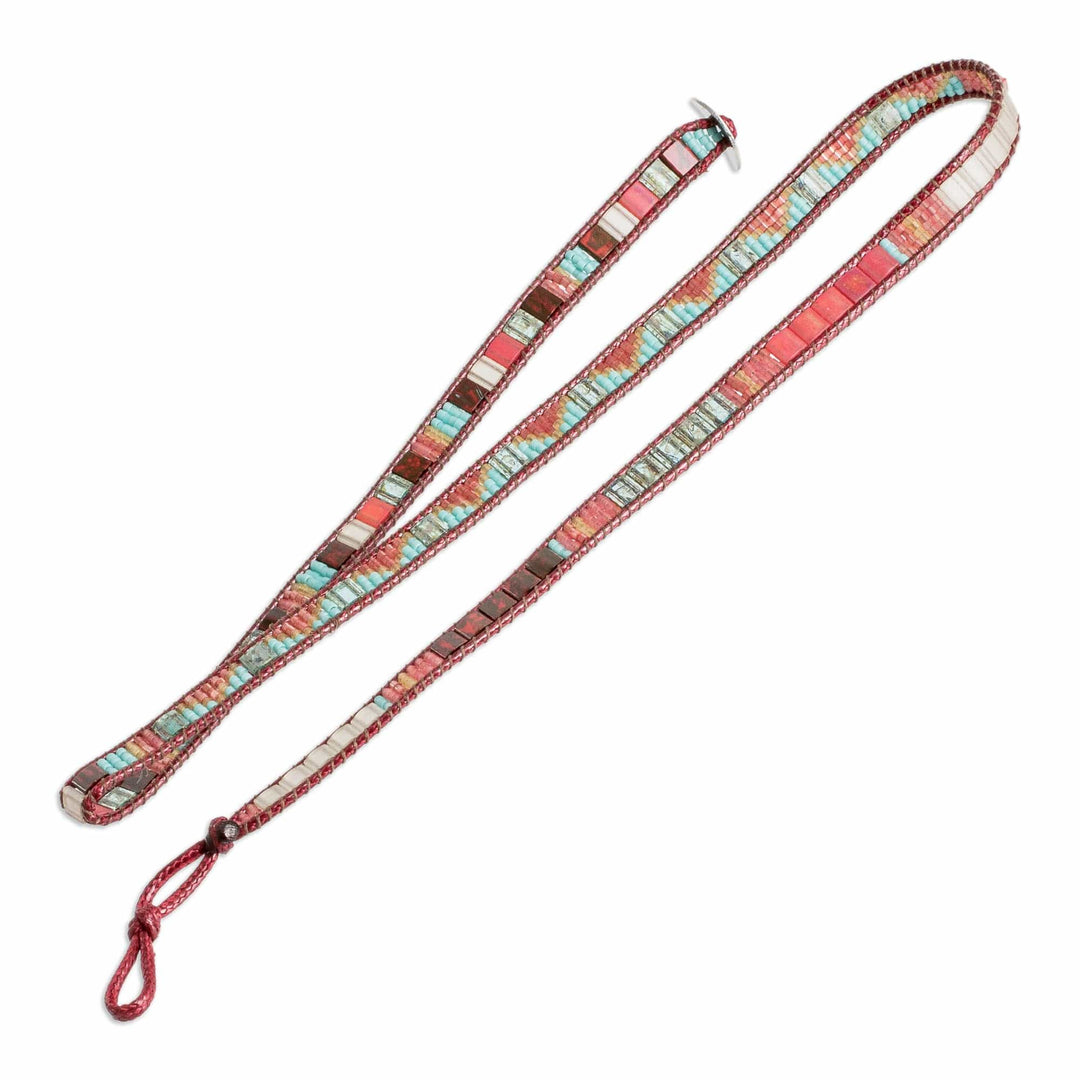 Handcrafted Glass Beaded Wrap Bracelet in Burgundy - Santa Fe in Burgundy