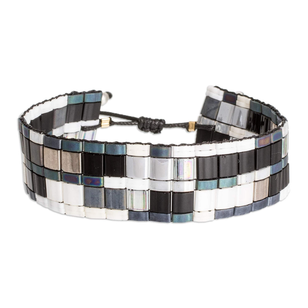 Adjustable Mosaic Style Glass Beaded Wristband Bracelet - Luxurious Tiles