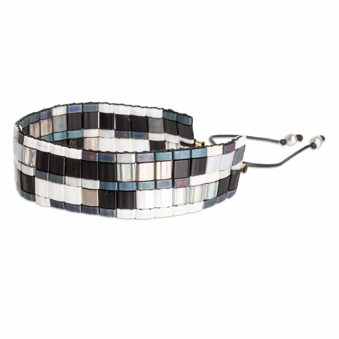 Adjustable Mosaic Style Glass Beaded Wristband Bracelet - Luxurious Tiles