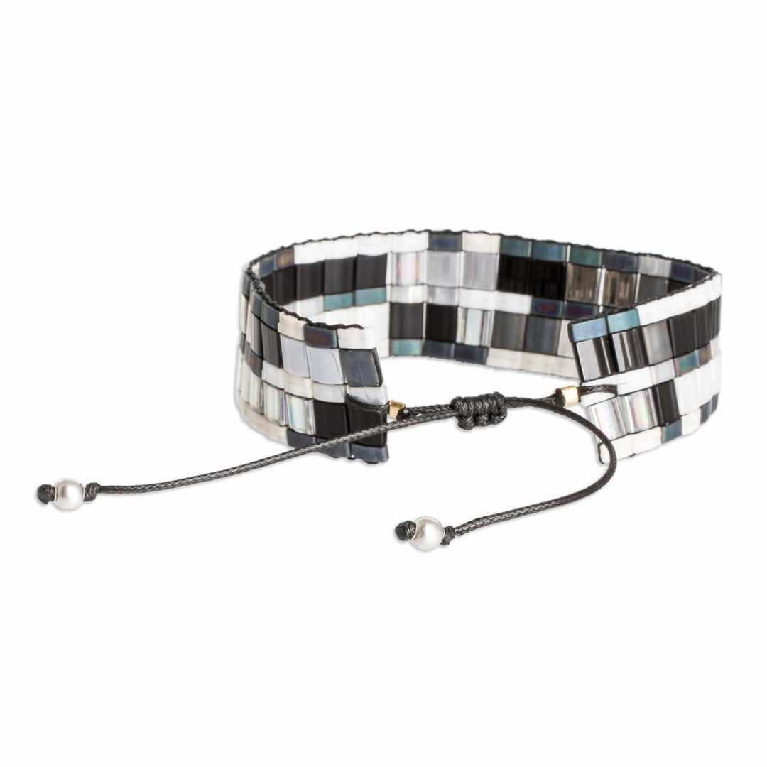 Adjustable Mosaic Style Glass Beaded Wristband Bracelet - Luxurious Tiles