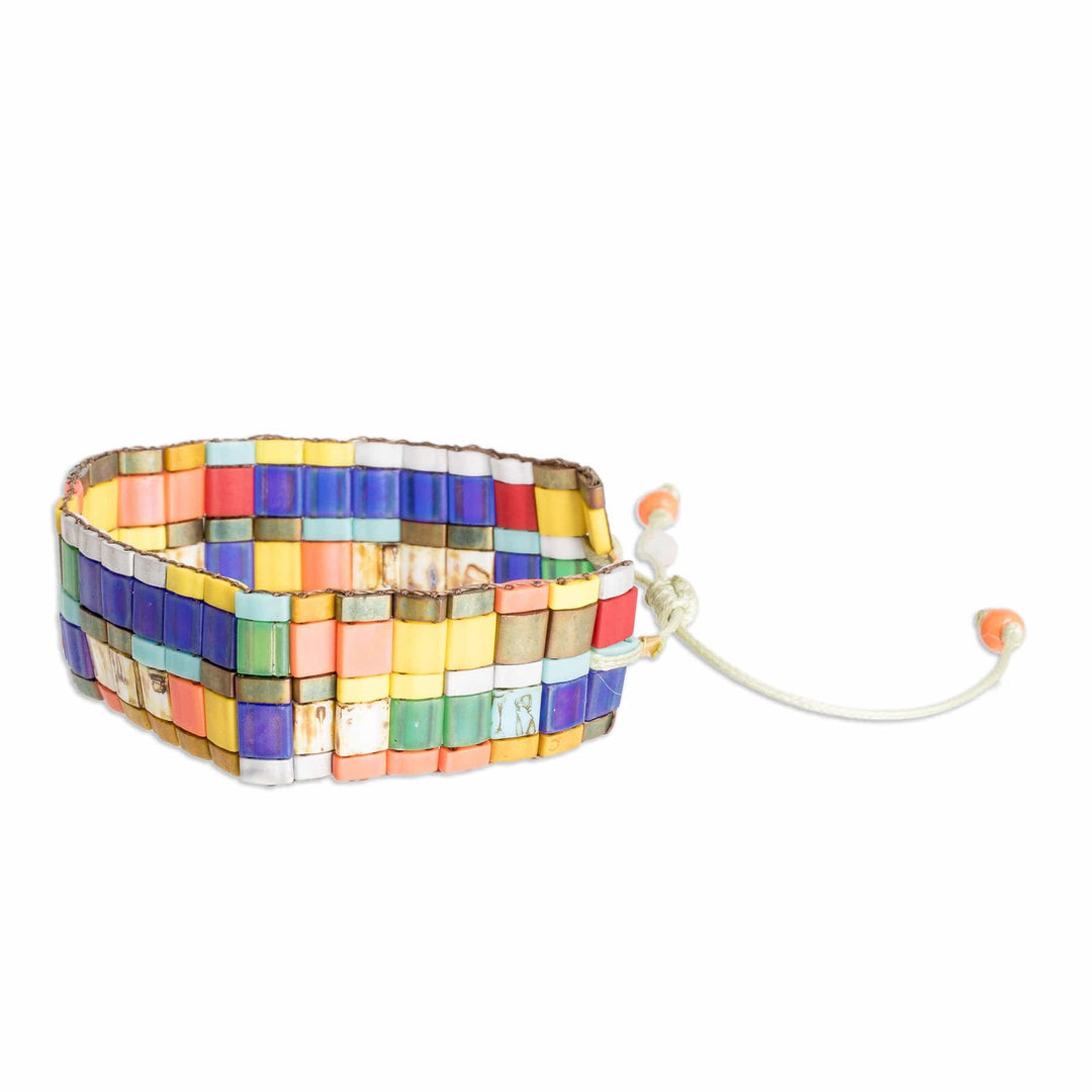 Colorful Mosaic Style Glass Beaded Wristband Bracelet - Colorful Tiles