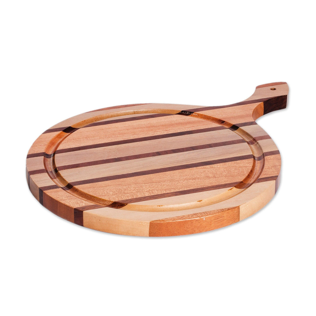 Striped Laurel, Cedar and Pinewood Cutting Board with Handle - Cycles of Flavor