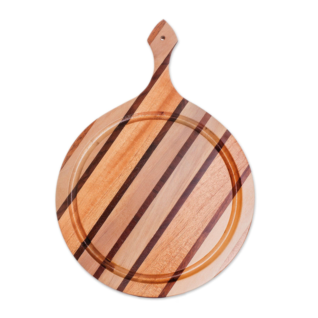 Striped Laurel, Cedar and Pinewood Cutting Board with Handle - Cycles of Flavor