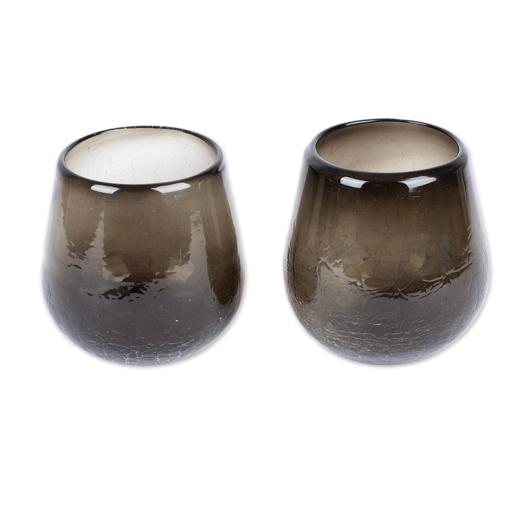 Pair of Eco-Friendly Handblown Black Stemless Wine Glasses - Delightful Shadows
