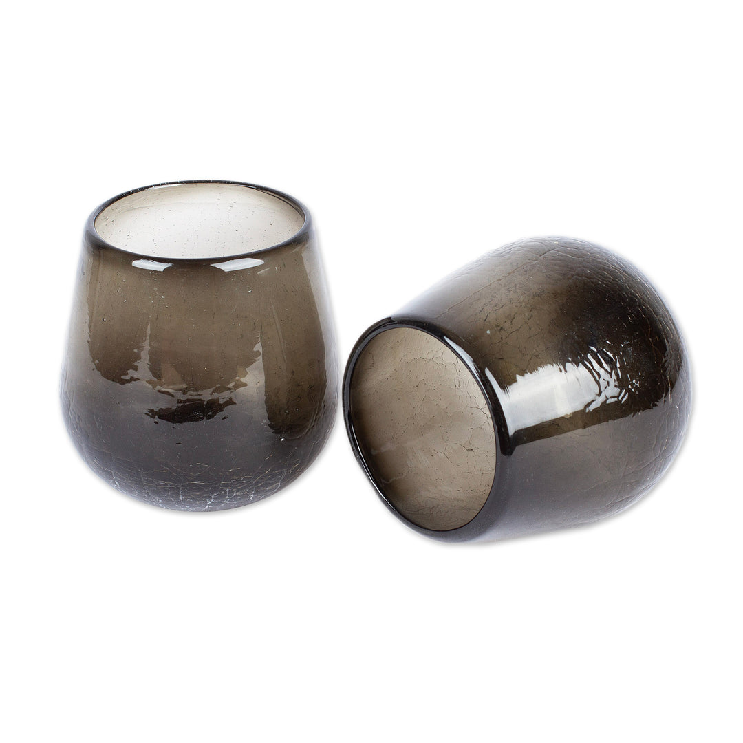 Pair of Eco-Friendly Handblown Black Stemless Wine Glasses - Delightful Shadows