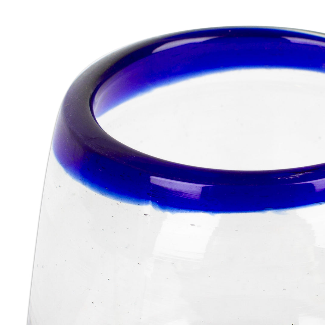 Cobalt Blue and Clear Handblown Stemless Wine Glasses (Pair) - Cobalt Day