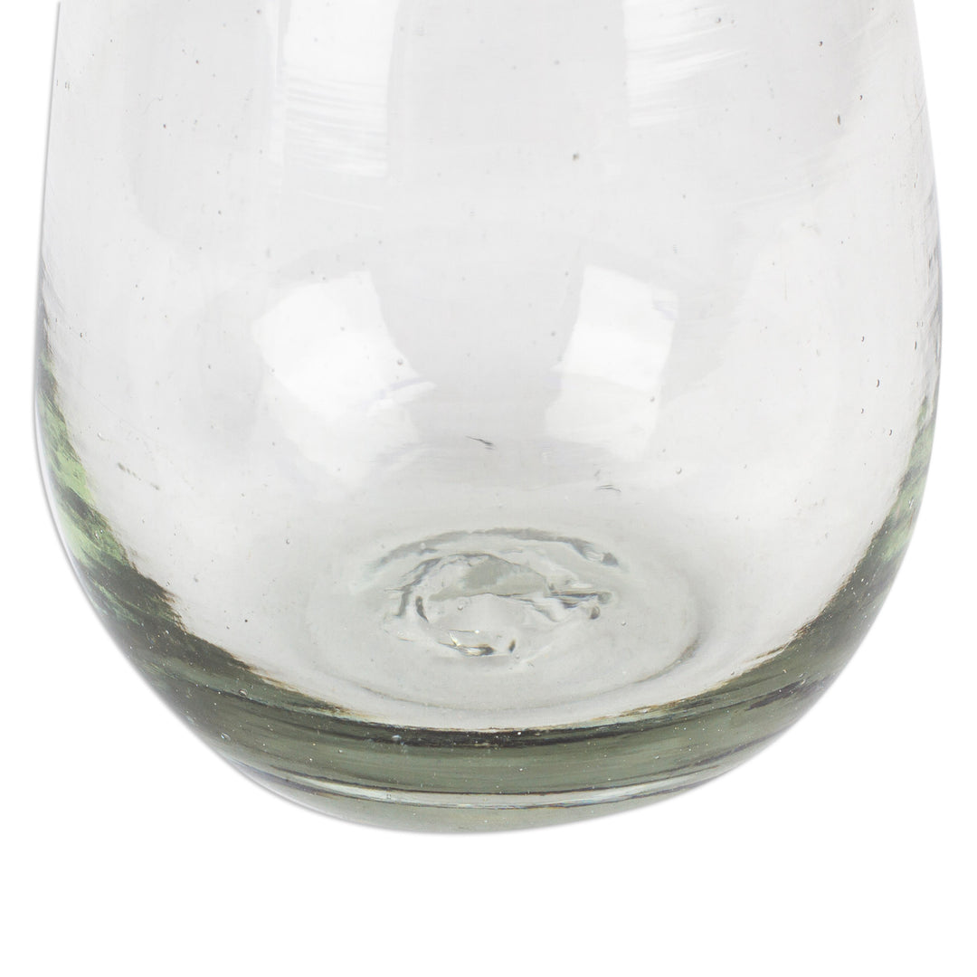 Cobalt Blue and Clear Handblown Stemless Wine Glasses (Pair) - Cobalt Day