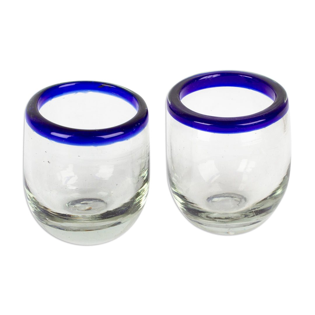 Cobalt Blue and Clear Handblown Shot Glasses (Pair) - Cobalt Day
