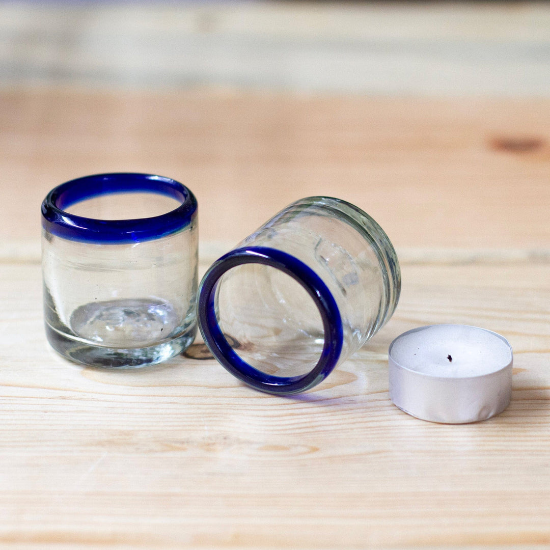 Cobalt Blue and Clear Handblown Rocks Glasses (Pair) - Cobalt Day