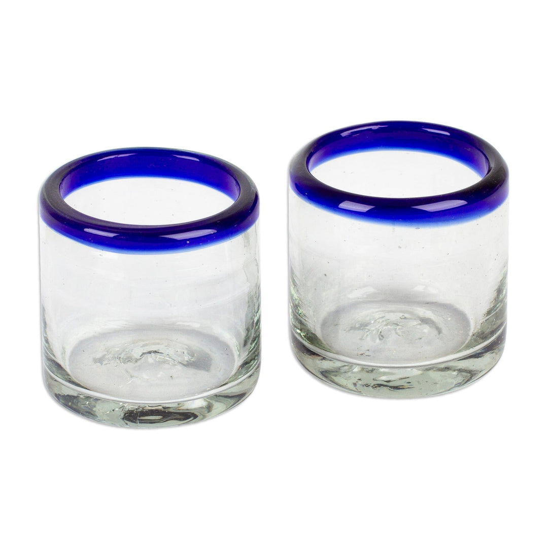 Cobalt Blue and Clear Handblown Rocks Glasses (Pair) - Cobalt Day