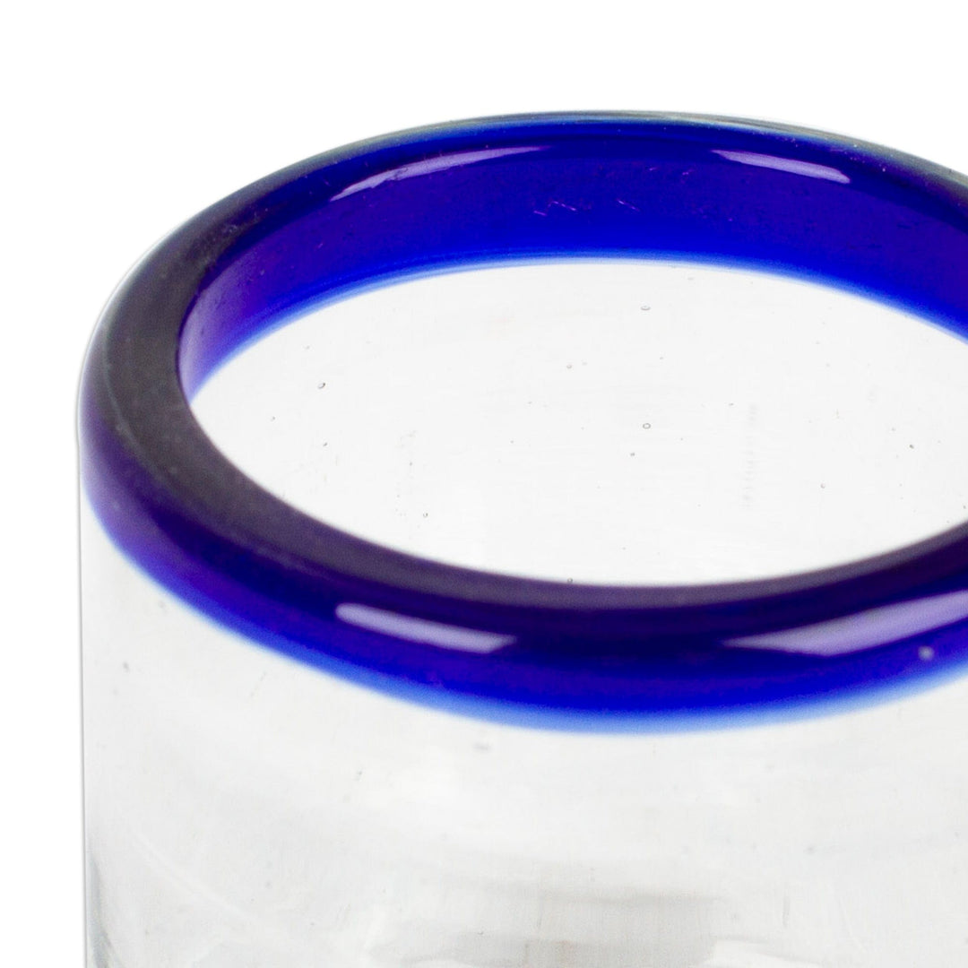 Cobalt Blue and Clear Handblown Rocks Glasses (Pair) - Cobalt Day