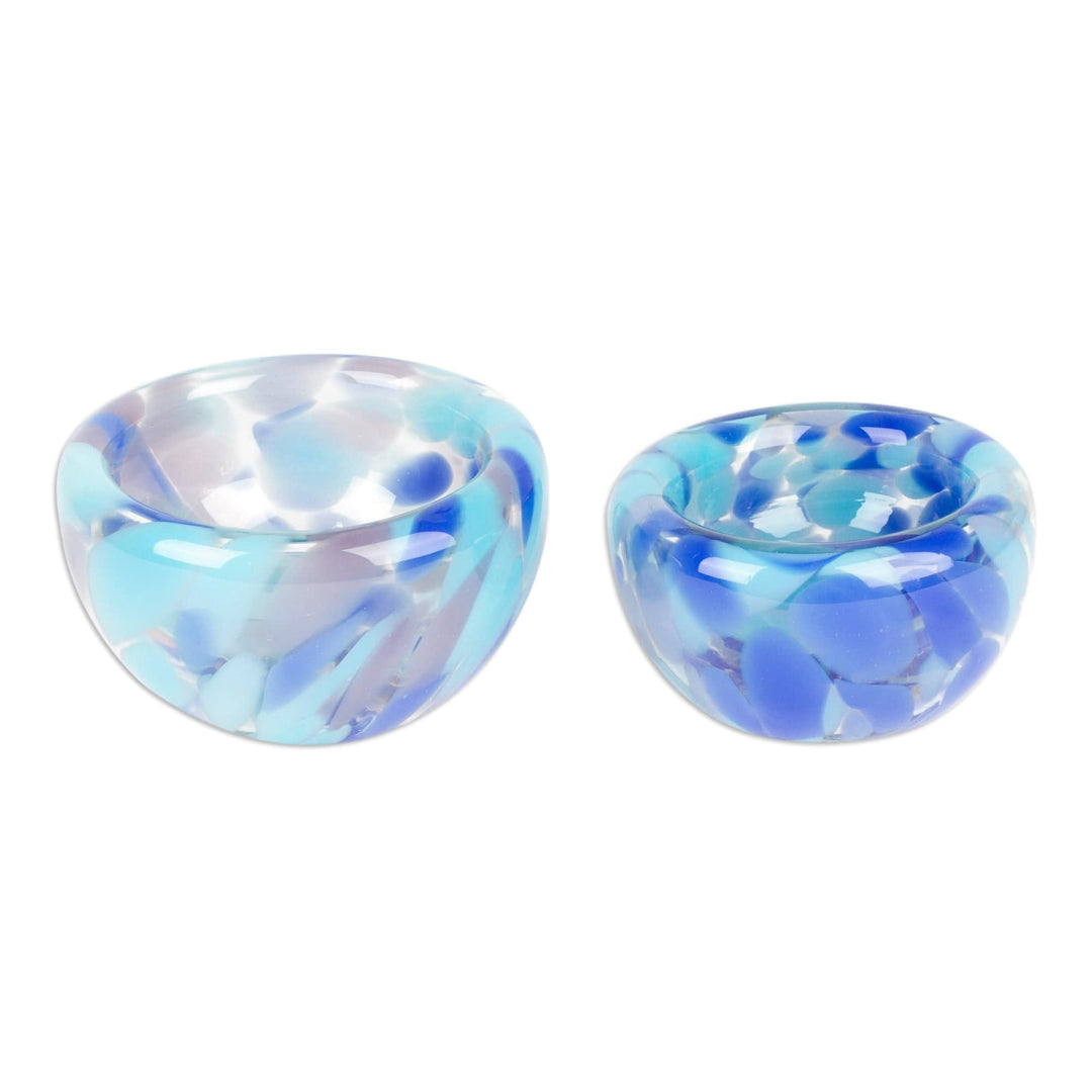 Handblown Patterned Blue Recycled Glass Bowls (Set of 2) - Flavors in Blue