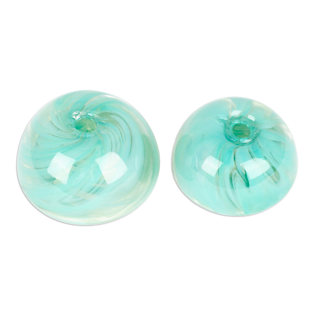 Handblown Patterned Mint Recycled Glass Bowls (Set of 2) - Flavors in Mint