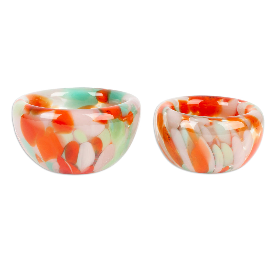 Handblown Orange and White Recycled Glass Bowls (Set of 2) - Flavors in Autumn