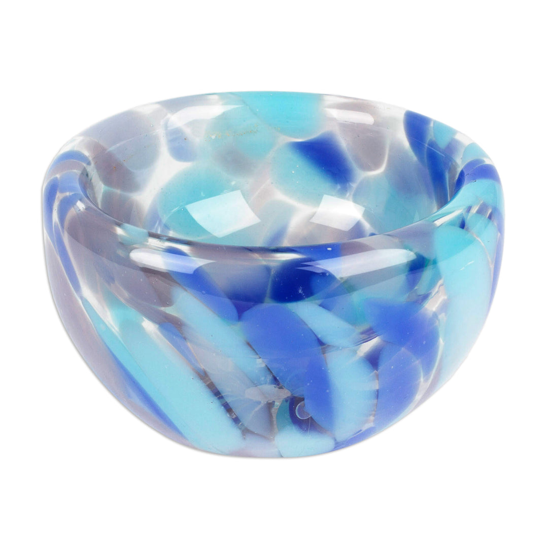 Handblown Patterned Blue Recycled Glass Dessert Bowl - Flavors in Blue