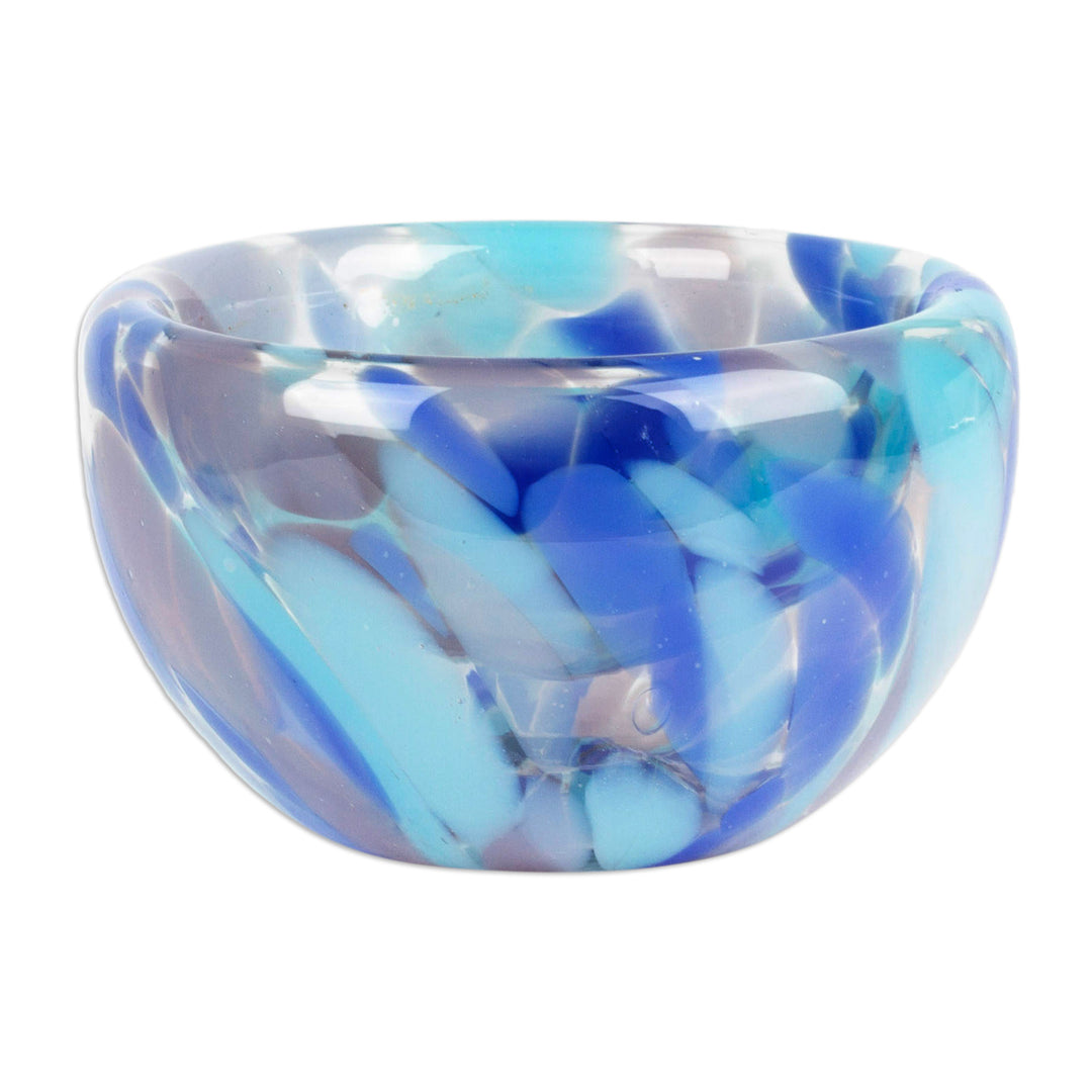 Handblown Patterned Blue Recycled Glass Dessert Bowl - Flavors in Blue