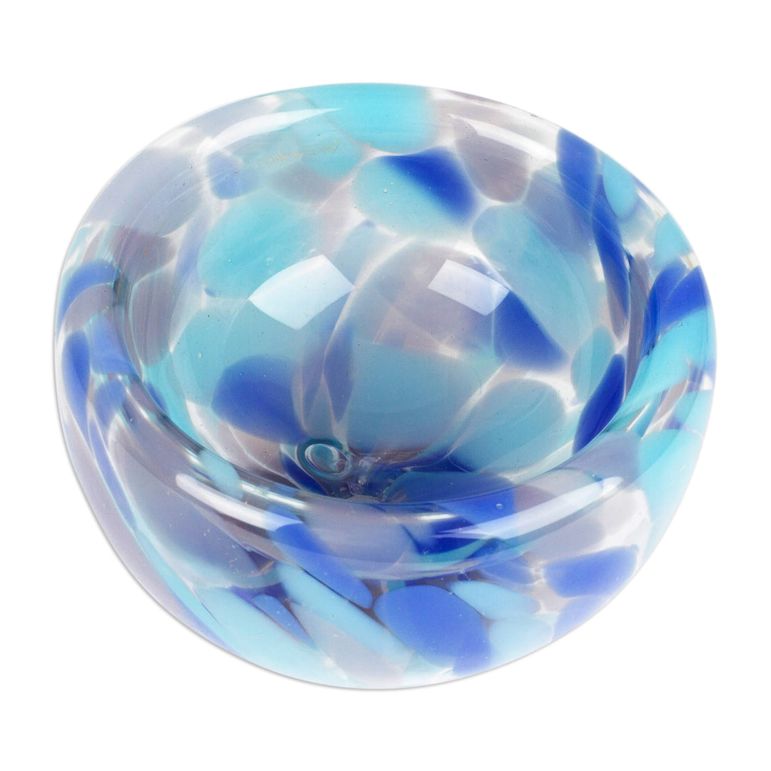Handblown Patterned Blue Recycled Glass Dessert Bowl - Flavors in Blue