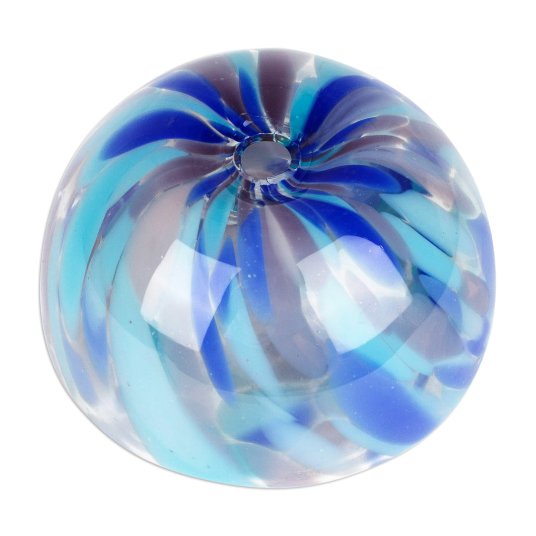 Handblown Patterned Blue Recycled Glass Dessert Bowl - Flavors in Blue