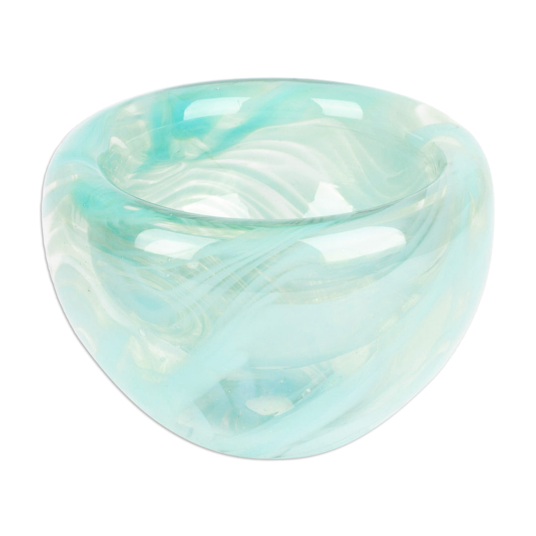 Handblown Patterned Mint Recycled Glass Dessert Bowl - Flavors in Mint
