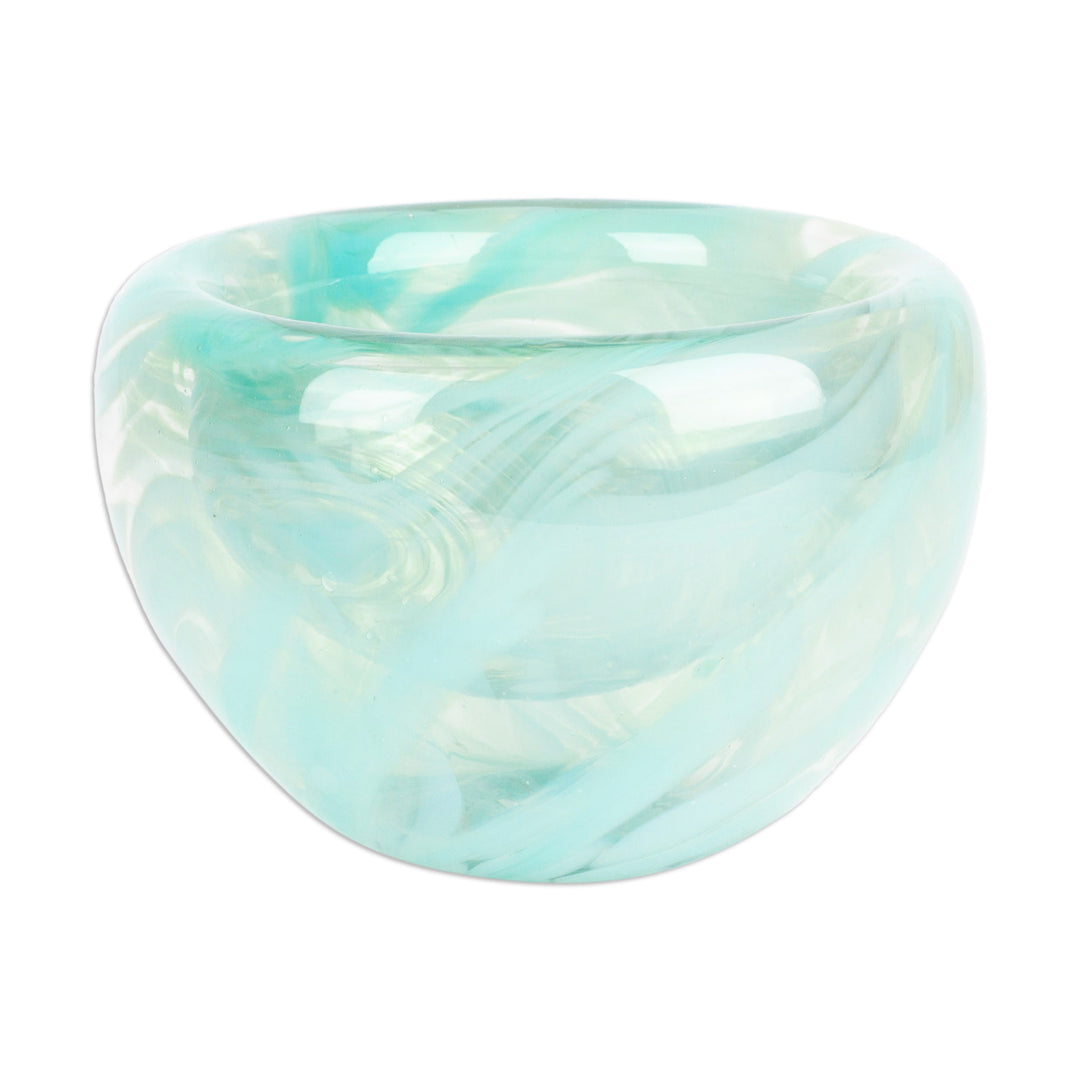 Handblown Patterned Mint Recycled Glass Dessert Bowl - Flavors in Mint