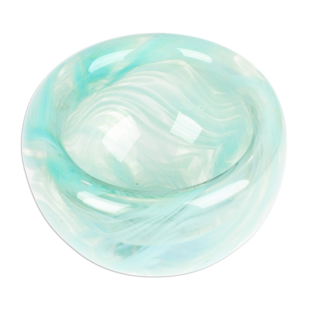 Handblown Patterned Mint Recycled Glass Dessert Bowl - Flavors in Mint