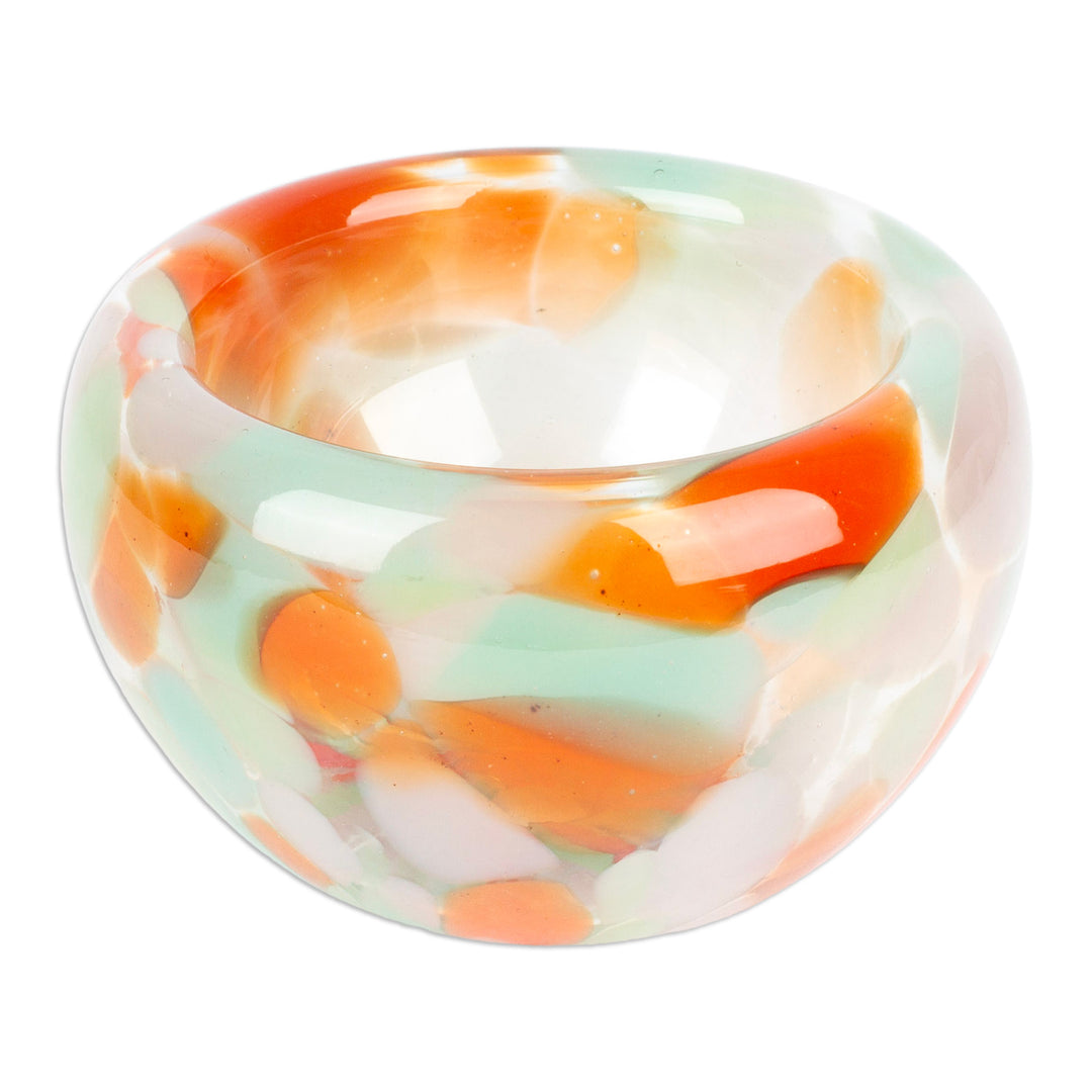 Handblown Patterned Orange and White Glass Dessert Bowl - Flavors in Autumn
