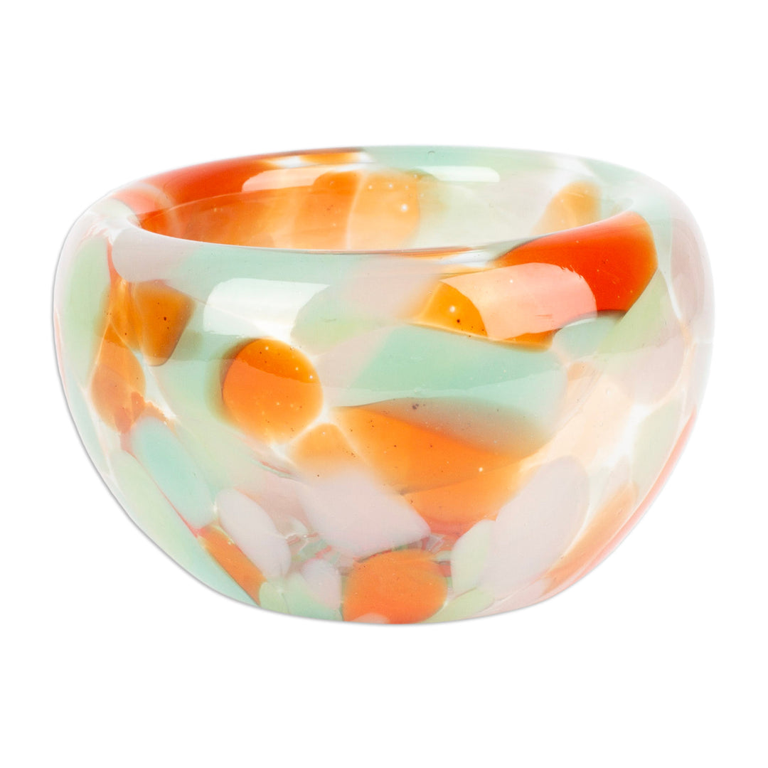 Handblown Patterned Orange and White Glass Dessert Bowl - Flavors in Autumn