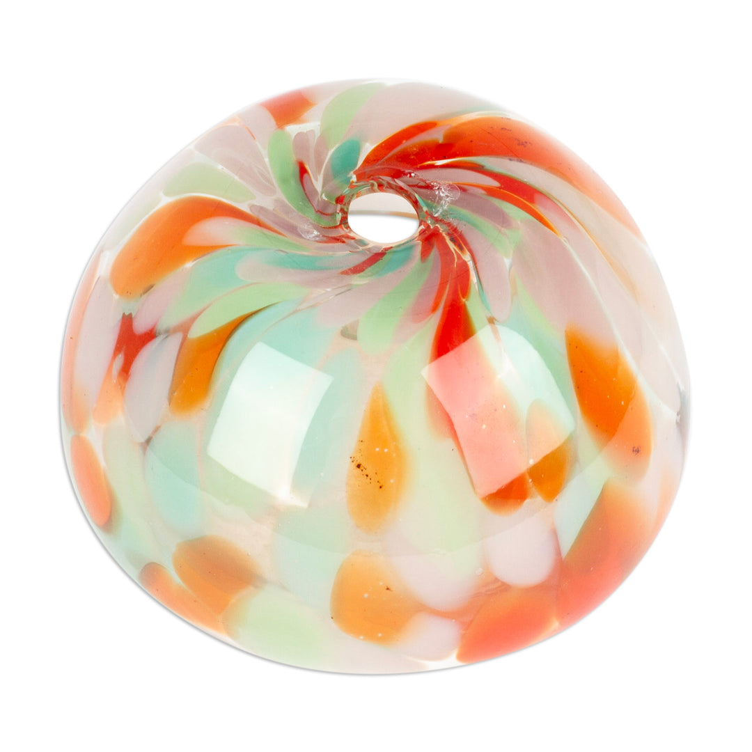 Handblown Patterned Orange and White Glass Dessert Bowl - Flavors in Autumn